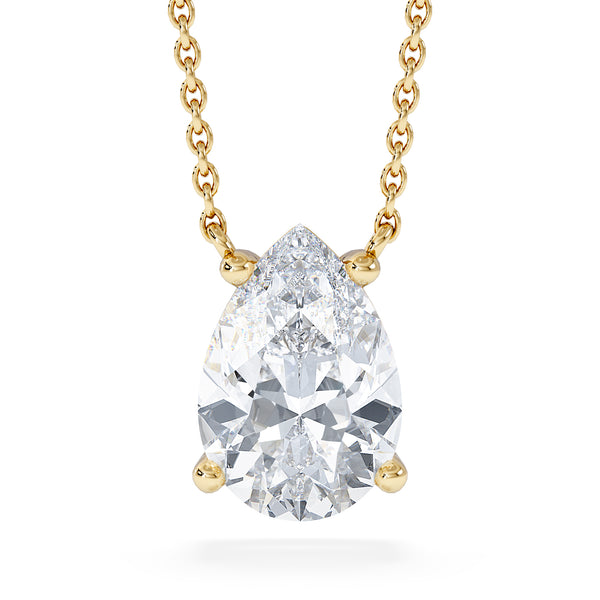 Wanderlust Floating Pear Cut Lab Diamond Solitaire Necklace 2.00ct H/SI in 9K Gold,Premium